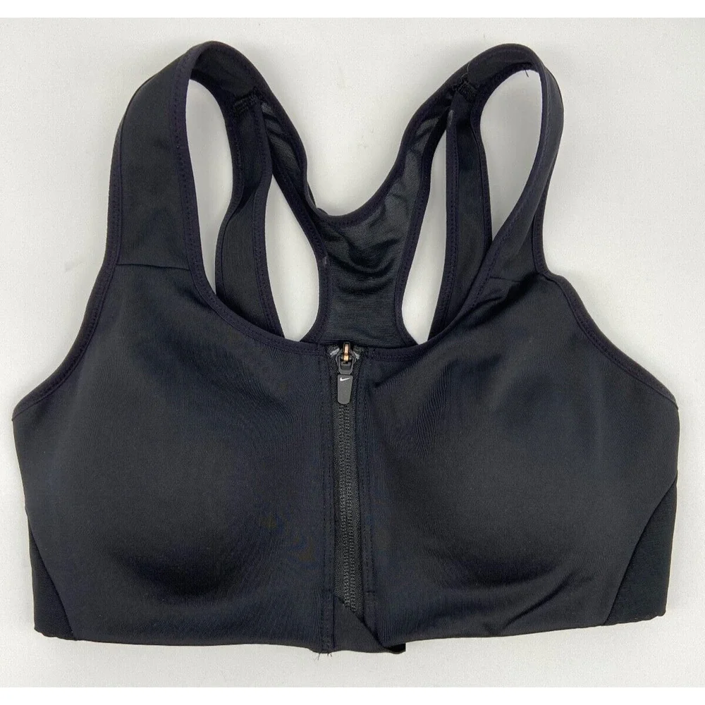 Nike‎ Dri-Fit Sports Bra Women’s Sz S Racerback Zip Up Padded Compression Black